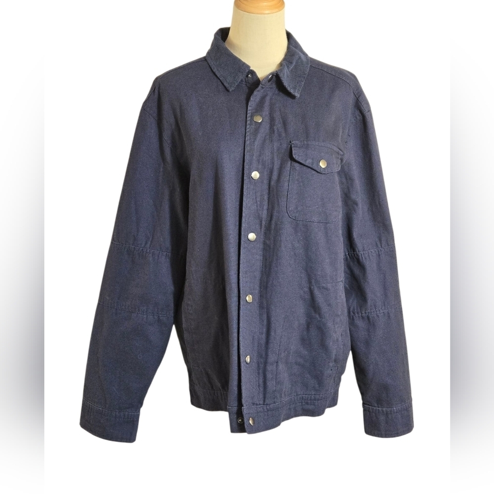 Alesbury Navy Blue With Corduroy Collar Flannel Lined Shirt Jacket